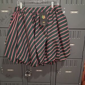 Chic Striped A-Line Skirt in Green and Pink